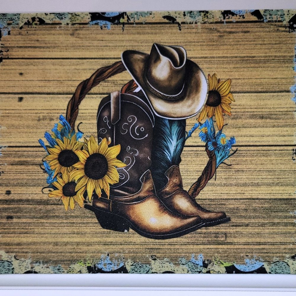 Western Cowgirl Boots and Hat with 4 Flowers Rectangular Mouse Pad 9.5 x 8 x 0.1